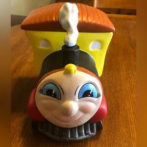 Vintage Pottery Train Tank Steam Engine Cookie Jar - RARE